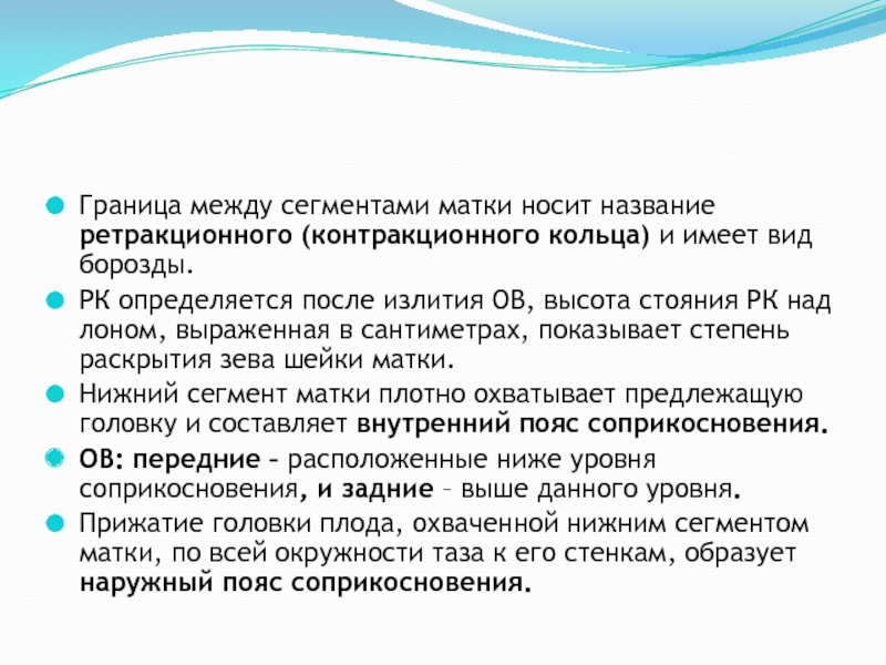 Контракционное кольцо в акушерстве. Внутренний и наружный пояс соприкосновения. Граница между сегментами. Пояс соприкосновения в акушерстве. Контракционное (ретракционное) кольцо.