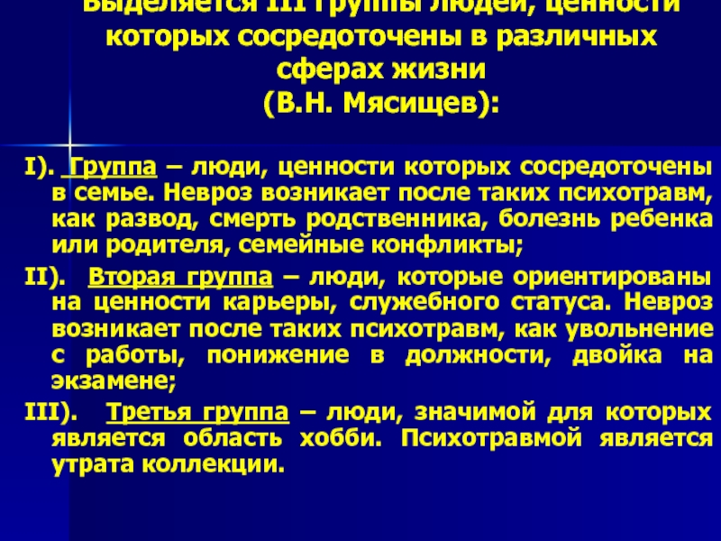 Деятельность которого сосредоточена на. Типы неврозов по Мясищеву. Типы конфликтов по Мясищеву. Невротические конфликты по Мясищеву. Мясищев неврозы.