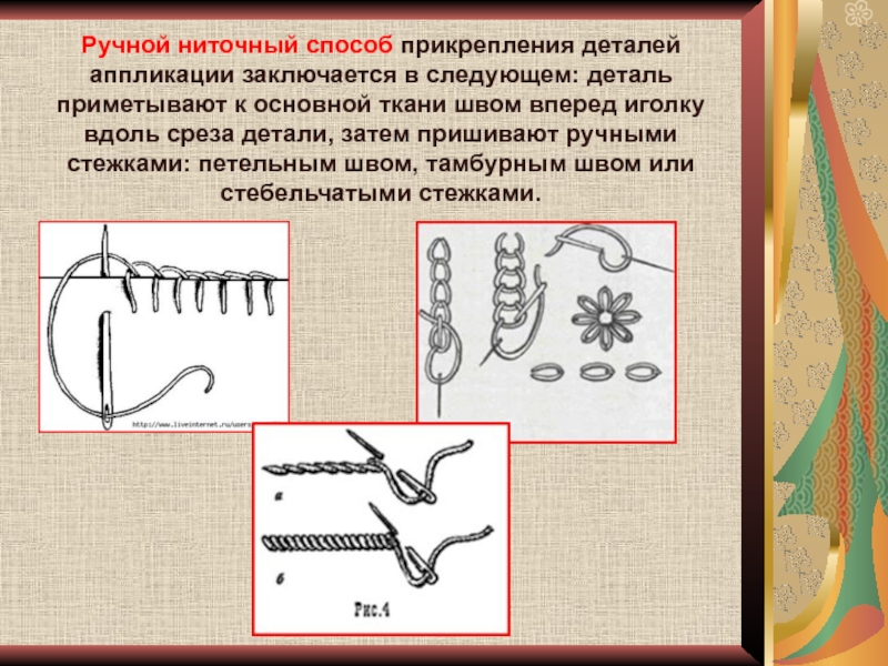 Ручной способ. Аппликация петельным швом. Швы для пришивания аппликации. Швы для аппликации вручную. Ручные швы для аппликации.