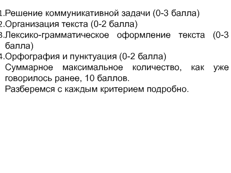 Презентация Решение коммуникативной задачи (0-3 балла)
Организация текста (0-2