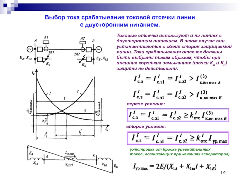 Выбор токи. Токовая отсечка с двухсторонним питанием. Как выбирается ток срабатывания токовой отсечки. Схема токовой отсечки линии. Ток срабатывания селективной токовой отсечки.