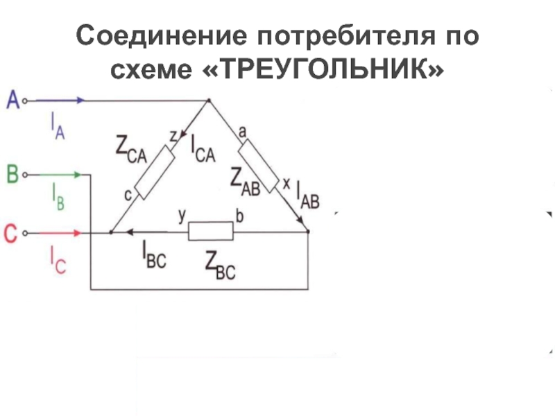 Схема соединения потребителей треугольником. Схема соединения открытый треугольник. Схема треугольник с тремя Пелк.