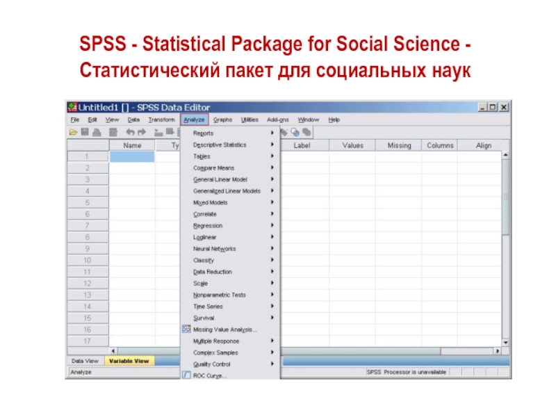 SPSS - Statistical Package for Social Science - Статистический пакет для социальных наук