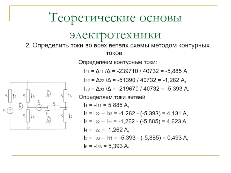 Определить токи во всех ветвях схемы методом контурных токов если известны