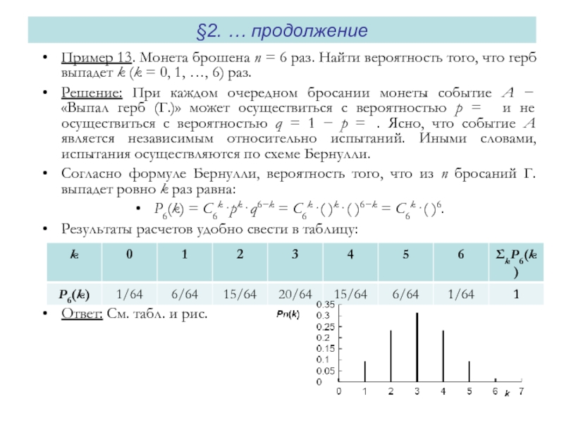 Монету бросают 6 раз найти