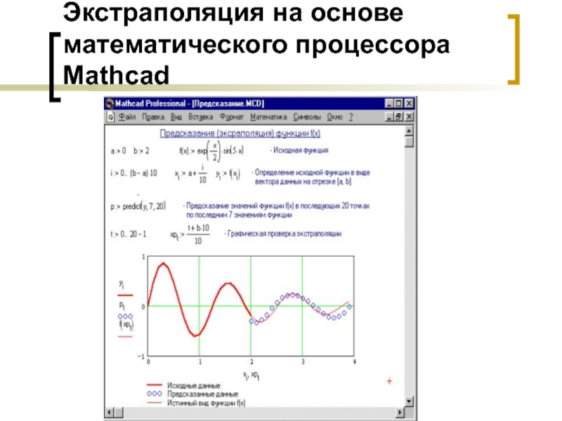 Экстраполяция на основе математического процессора Mathcad