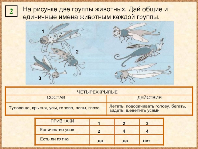 Рисунке 2 рисунок 2 состав. Общие и единичные имена. Группы животных 2. На рисунке две группы животных обитающих на двух разных планетах. Что общего у животных каждой группы.