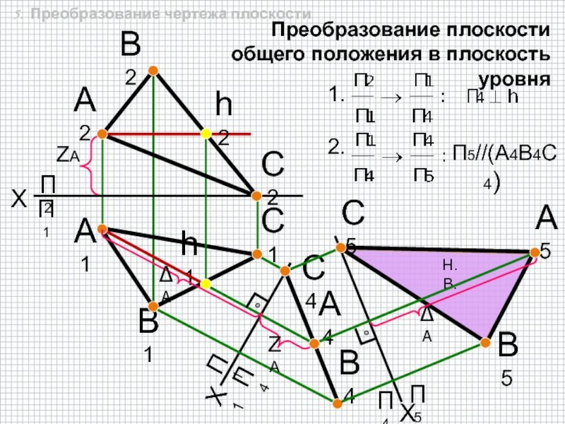 Общая плоскость. Преобразовать плоскость треугольника в плоскость уровня. Преобразовать плоскость общего положения. Чертеж плоскости общего положения. Преобразование чертежа плоскости.