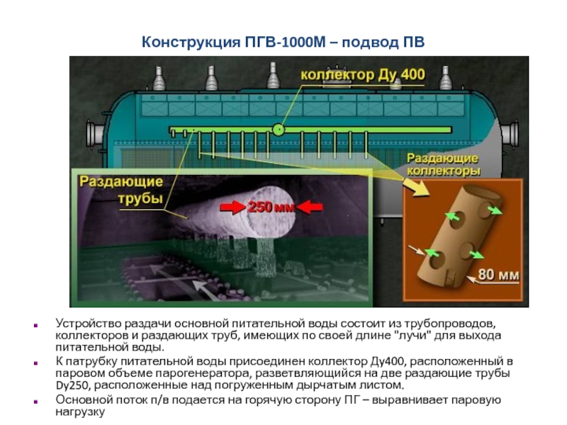 Конструкция ПГВ-1000М – подвод ПВ
Устройство раздачи основной питательной воды