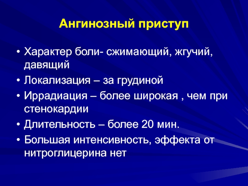 Продолжительность болевого приступа при стенокардии