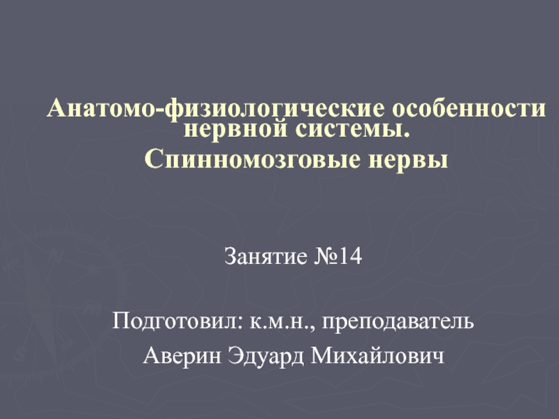 Анатомо-физиологические особенности нервной системы. Спинномозговые нервы