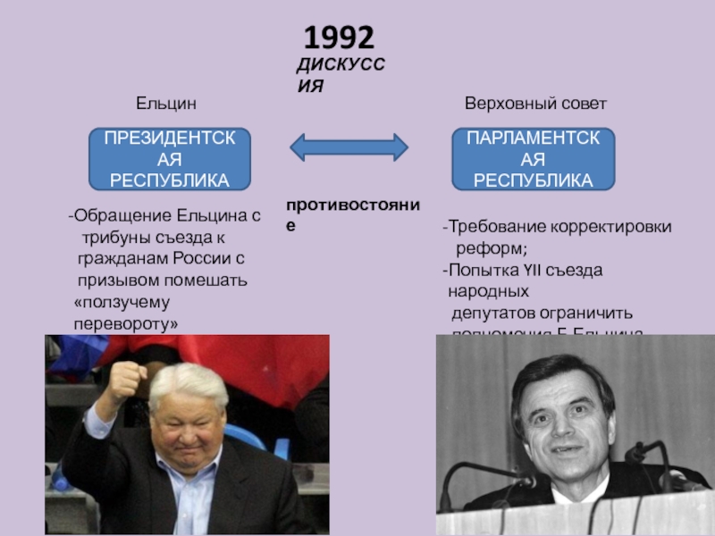 Депутаты парламента поддержали проект парламентской республики а не проект предлагаемый б н ельциным