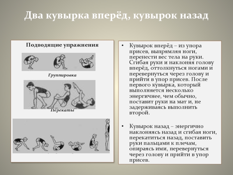 Группировку упор присев. Подводящие упражнения для кувырка вперед. Упражнение кувырок вперед. Кувырок назад техника выполнения подводящие упражнения. Подготовительные упражнения для кувырка назад.