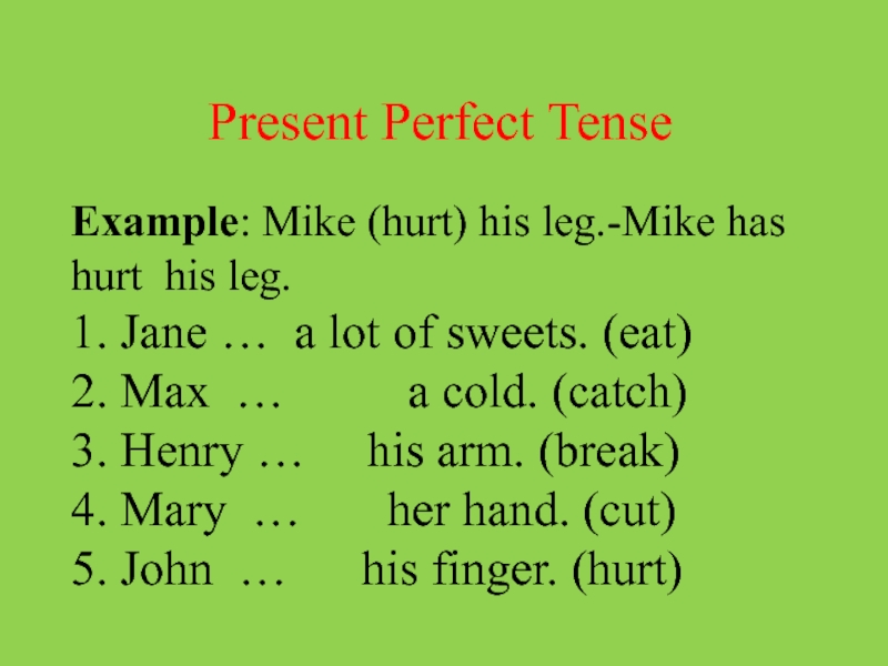 The perfect present. Present perfect Tense примеры for example.