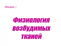 Лекция 2
Физиология
возбудимых тканей