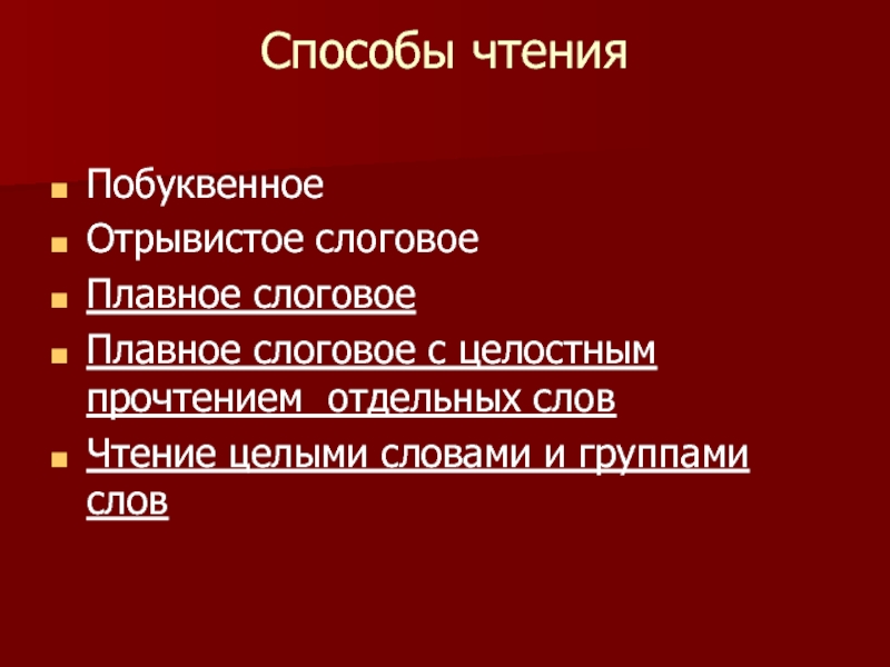 Прочитать какой способ. Способы чтения. Способ чтения побуквенное слоговое. Побуквенное чтение это симптом. Метод чтения.