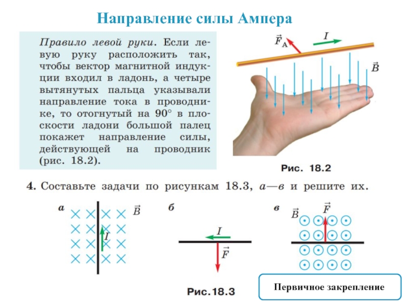 Направляющая физика. Направление силы Ампера определяется по правилу левой руки. Сила Ампера правило левой руки задачи. Сила Ампера правило левой руки. Правило левой руки для силы Ампера и Лоренца.