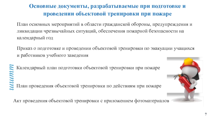 План проведения противопожарной тренировки в школе