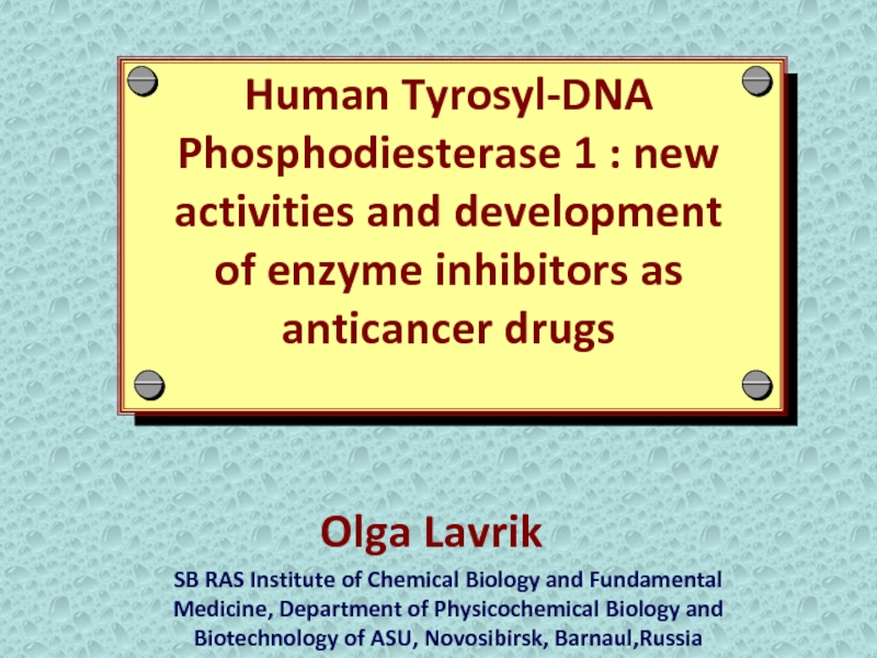 Презентация Human Tyrosyl-DNA Phosphodiesterase 1 : new
activities and development of