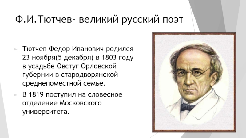 Тютчев 4 класс презентация школа россии биография