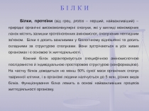 Білки, протеїни (від грец. protos – перший, найважливіший) – природні органічні