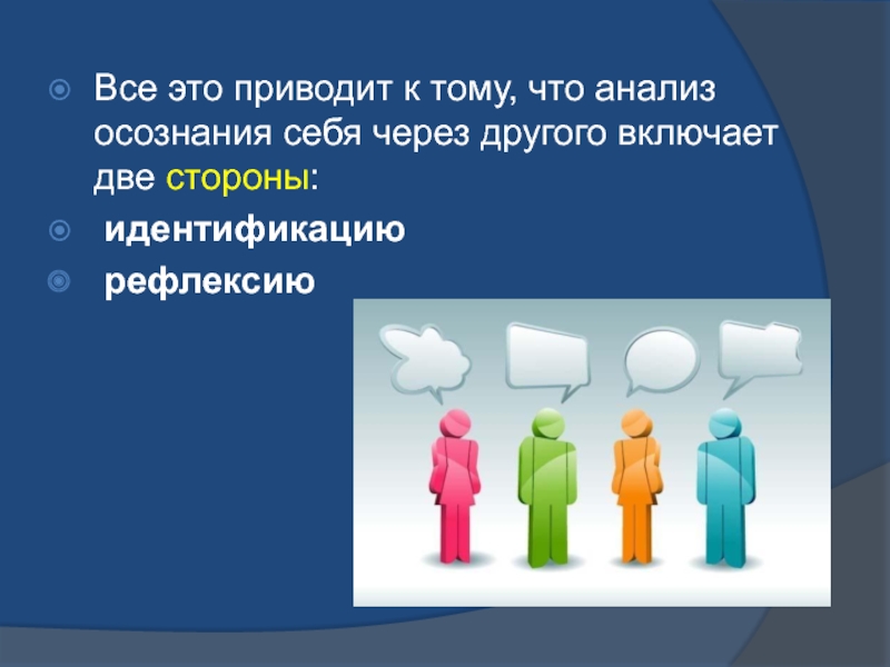 Другом включи. Осознание себя через другого в процессе общения. Человек идентифицирует себя через другого. Осознание себя через другого человека включает две стороны. Осознание себя через другого в процессе общения примеры.