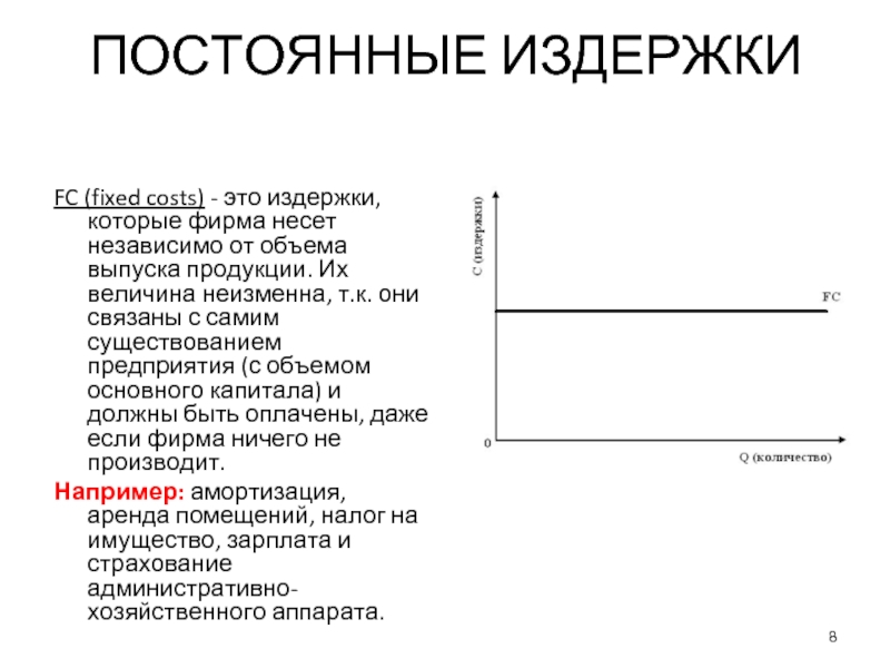 Постоянным издержкам предприятия. Постоянный затраты. Постоянные издержки. Издержки, которые фирма несет независимо от объем выпуска продукции.. Постоянные издержки фирмы это.