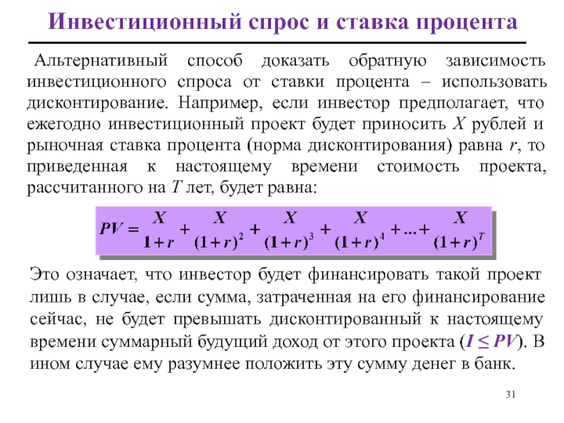 Альтернативный способ. Инвестиционный спрос и ставка процента.. Ставка процента инвестиции. Альтернативная процентная ставка. Когда инвестиционный проект будет принят.