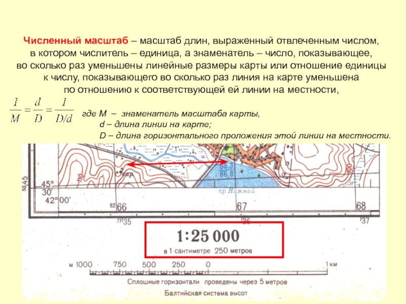 Отношение длины отрезка на плане к длине горизонтального проложения этой линии на местности