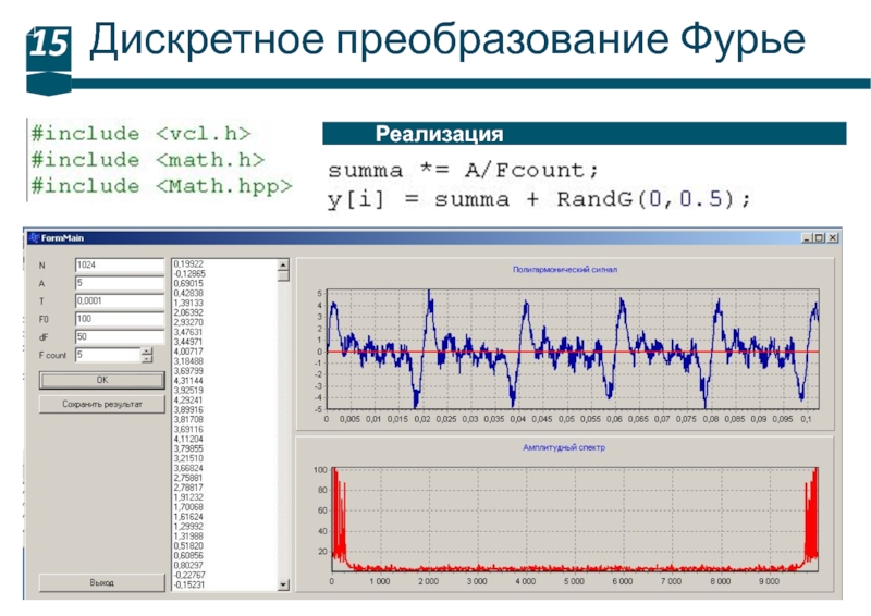 Реализация 15. Дискретное преобразование Фурье пример. Дискретное преобразование Фурье график. Обратное Дискретное преобразование Фурье. Обратное преобразование Фурье матлаб.