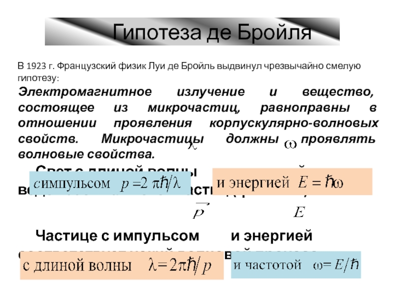 Фотоны гипотеза де бройля 11 класс презентация