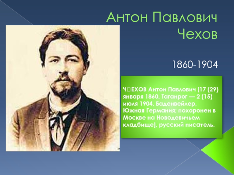 Презентация Антон Павлович Чехов  1860-1904