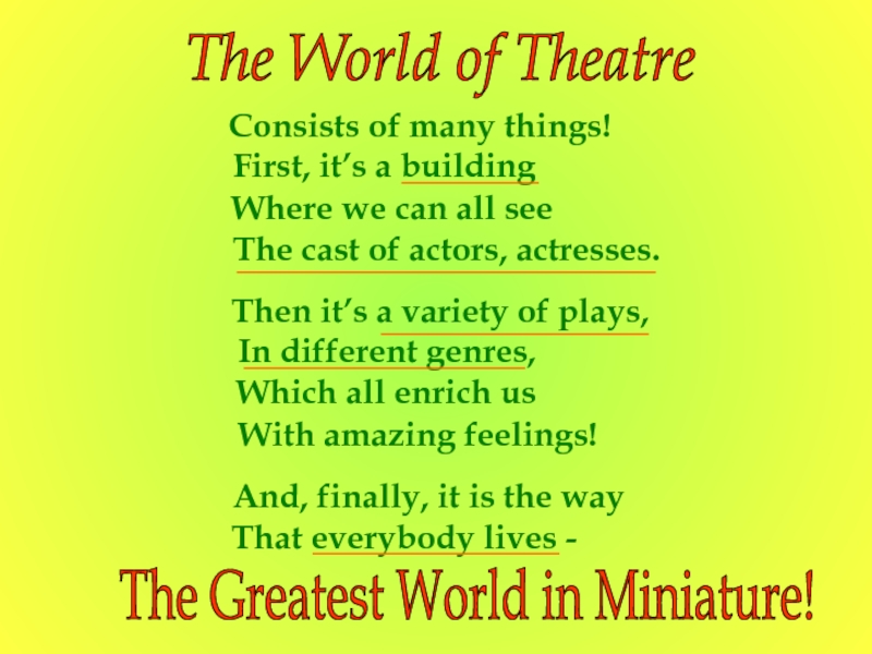 Презентация The World of Theatre