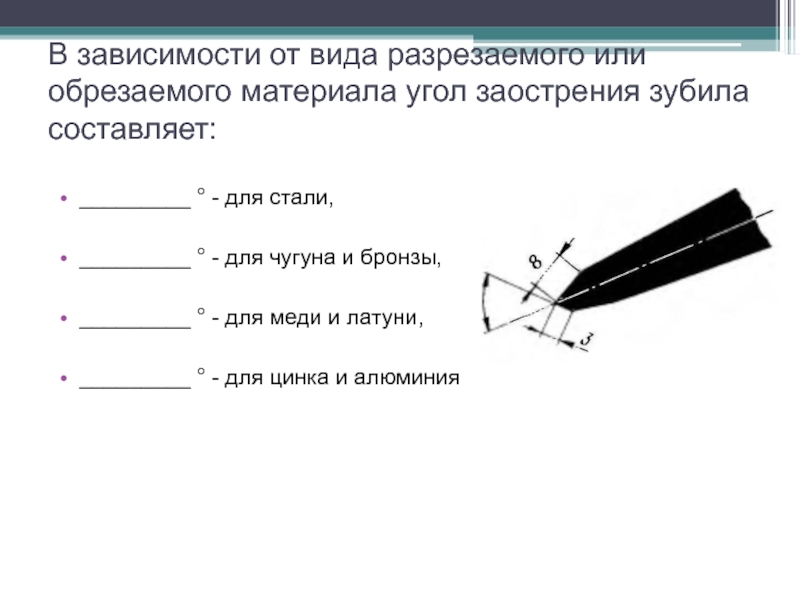 Вид отрезать. Угол заточки зубила для чугуна. Угол заточки зубила при рубке стали. Угол заточки зубила для чугуна и бронзы. Угол заточки зубила для рубки стали.