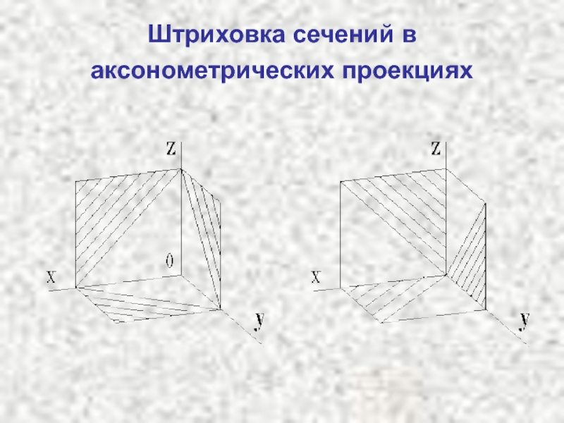 На рисунке показана штриховка на разрезе в прямоугольной изометрической проекции