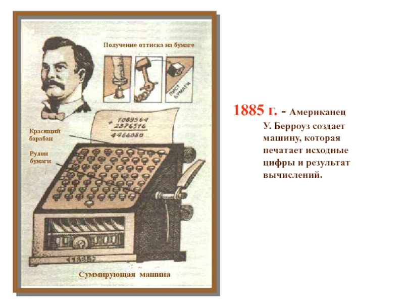 1885 г. - Американец      У. Берроуз создает