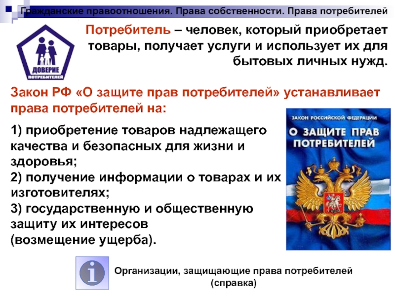 Гражданские правоотношения права собственности права потребителей огэ презентация