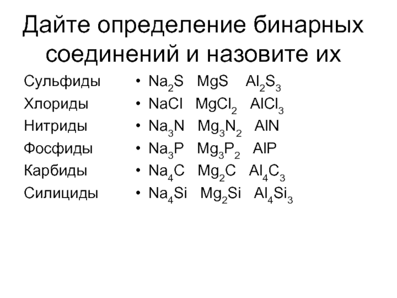 Названия бинарных соединений формулы