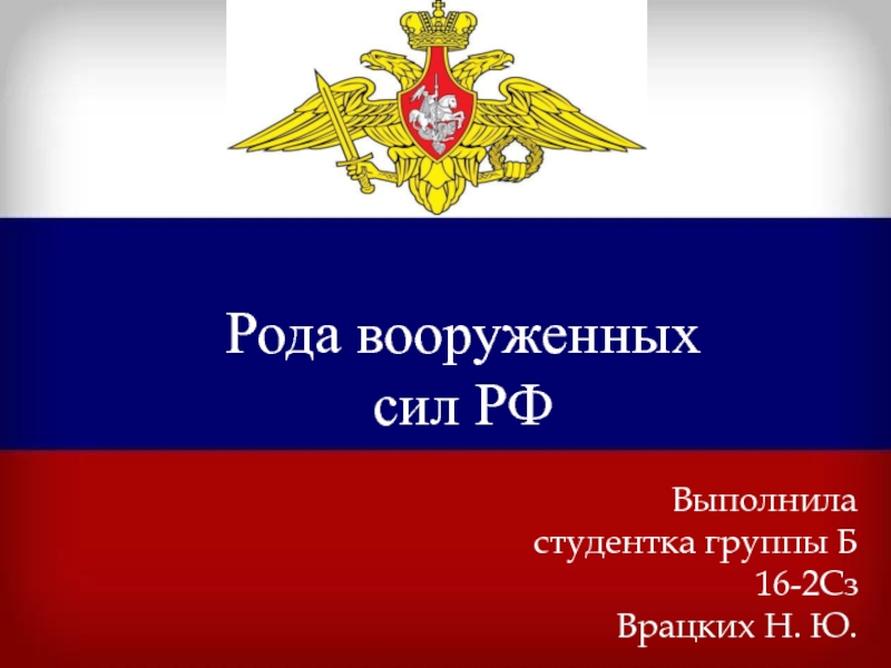 Рода вооруженных сил РФ
Выполнила студентка группы Б 16-2Сз
Врацких Н. Ю