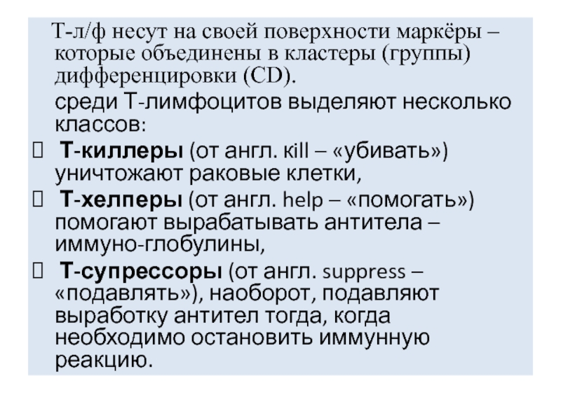 Лекция по теме Т-Лимфоциты (киллеры, хелперы, супрессоры) 