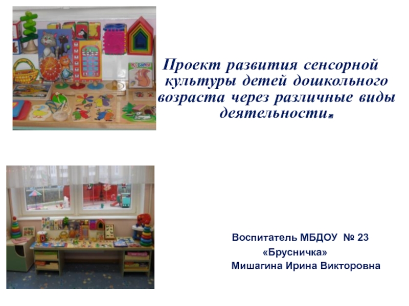 Презентация Проект развития сенсорной культуры детей дошкольного возраста через различные виды деятельности