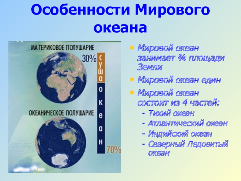 Какую часть занимает океан