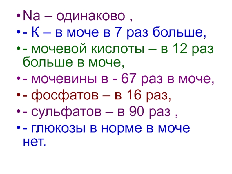 Кислота в моче 5 о и в и к в 8 раз больше.