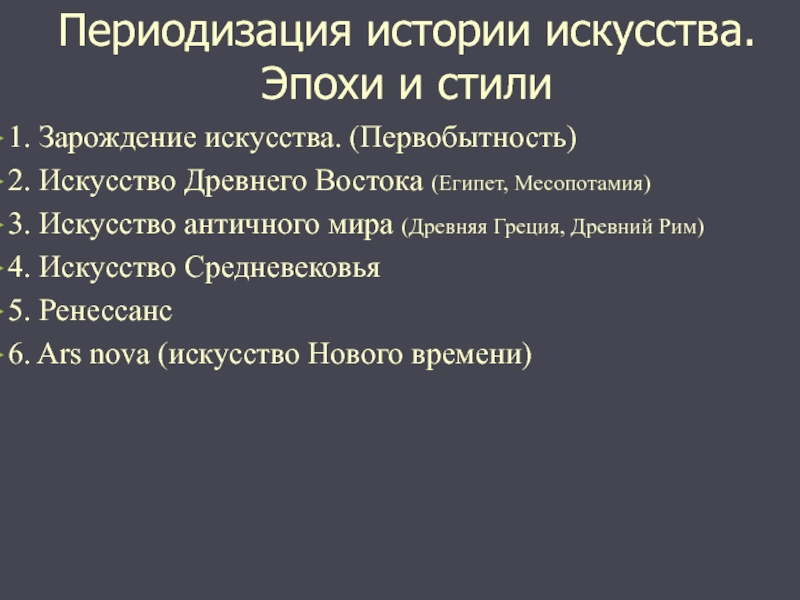 Презентация Периодизация истории искусства. Эпохи и стили