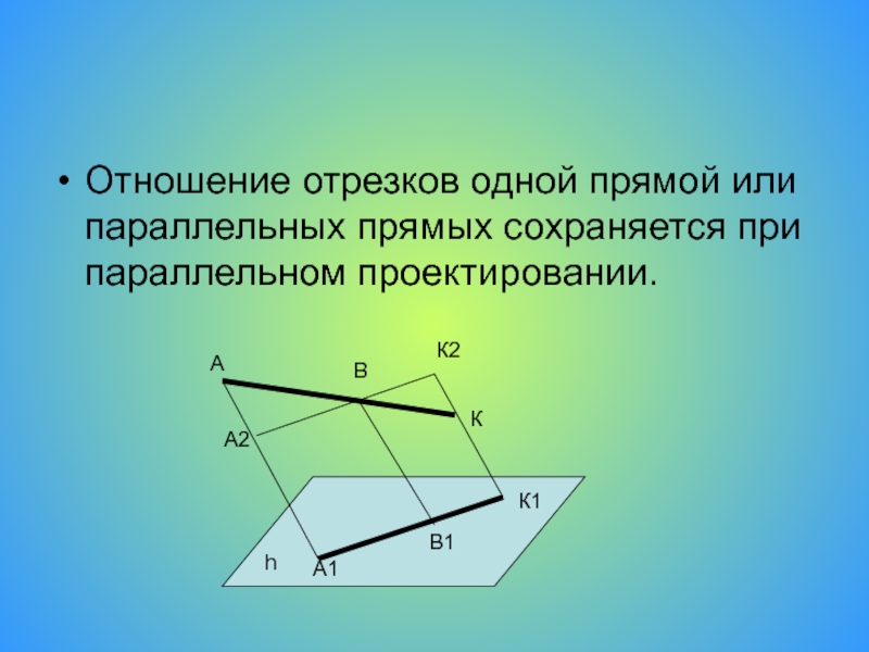 Чему равно отношение отрезка. Отношения отрезков одной прямой. Соотношение отрезков на одной прямой. Параллельное проектирование отрезка. Отношение отрезков при параллельном проектировании.