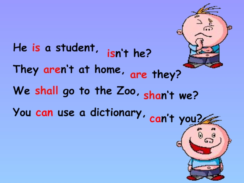 Вопрос he. He is a student. Shall we go to the Zoo. They aren't students, are they. He is a student they are from Mexico.