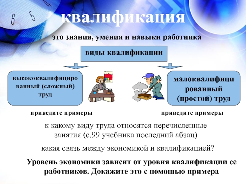 Знания труда. Простой труд примеры. Виды квалификации работников. Примеры простого и сложного труда. Сложный труд примеры.