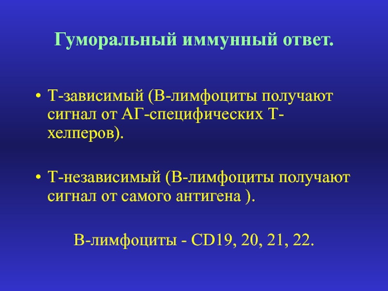 Схема гуморального иммунного ответа на т зависимые и т независимые антигены