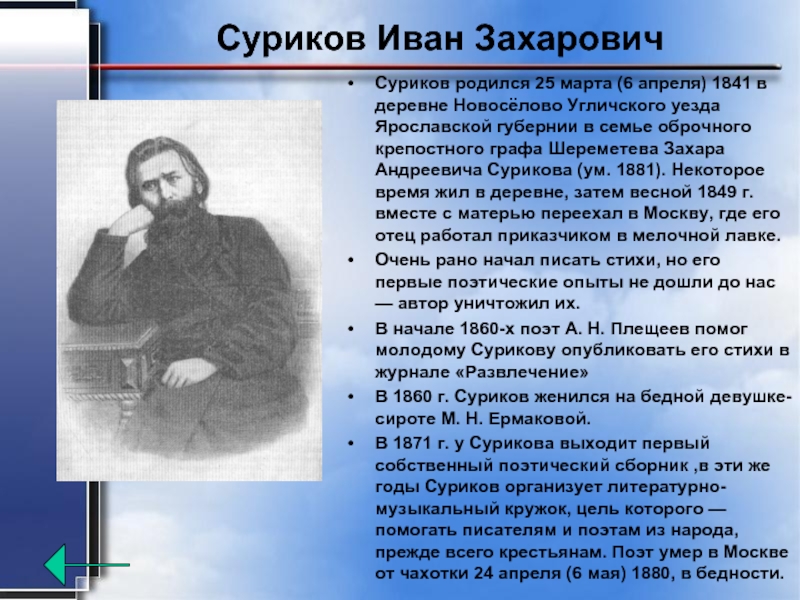 Какие русские писатели родились в апреле. И З Суриков краткая биография для 3 класса.