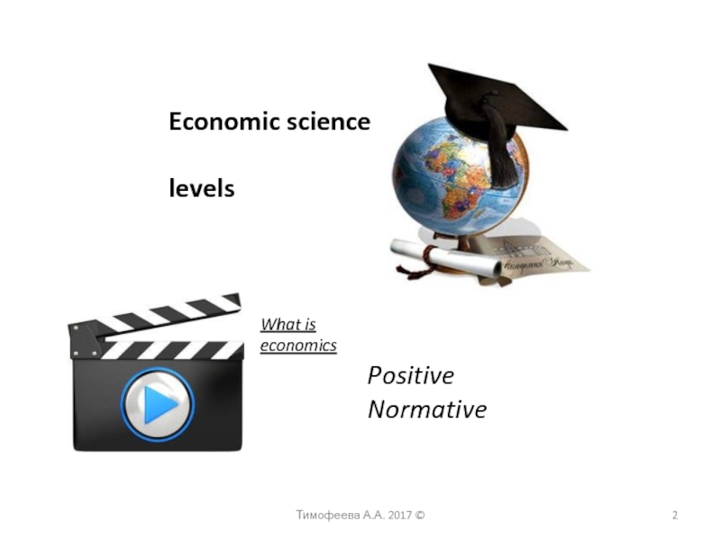 Economic sciencelevelsТимофеева А.А. 2017 ©PositiveNormativeWhat is economics
